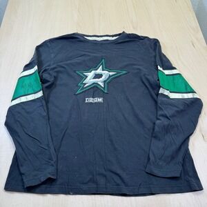 CCM Dallas Stars NHL Hockey Long Sleeve T Shirt Mens XL Black Green Star Logo
